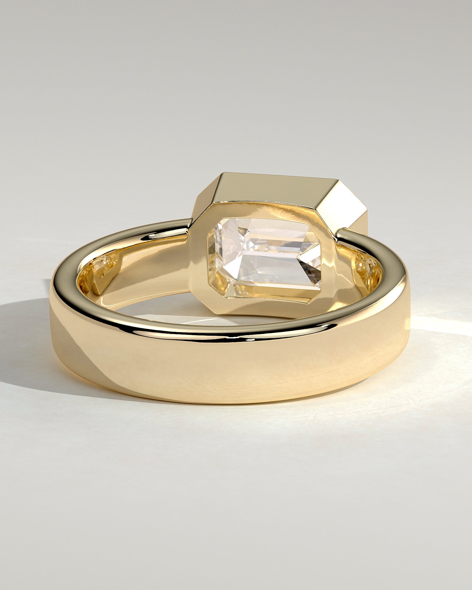 Adrian - Statement Emerald East West Bezel Solitaire with Flat Cigar Band Engagement Ring - Yellow Gold - Yellow Gold 2ct