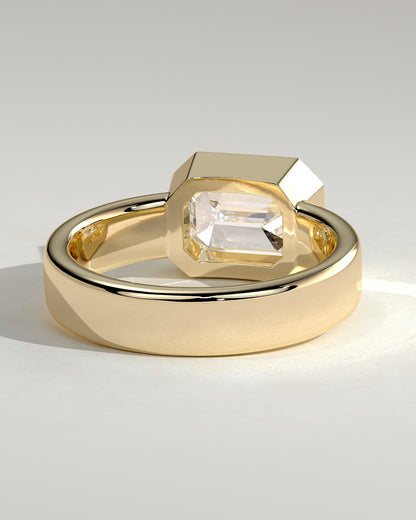 Adrian - Statement Emerald East West Bezel Solitaire with Flat Cigar Band Engagement Ring - Yellow Gold
