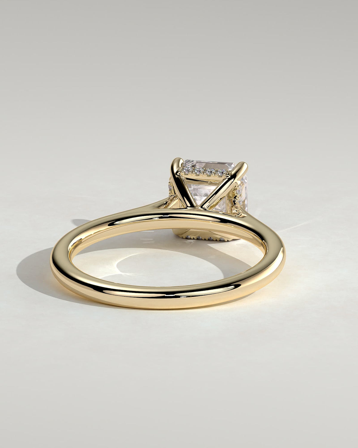 Nia - Asscher Claw Solitaire with Hidden Halo and Cathedral High Setting Engagement Ring - Yellow Gold