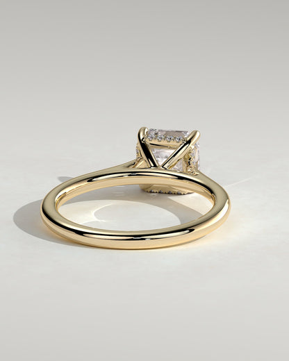 Nia - Asscher Claw Solitaire with Hidden Halo and Cathedral High Setting Engagement Ring - Yellow Gold