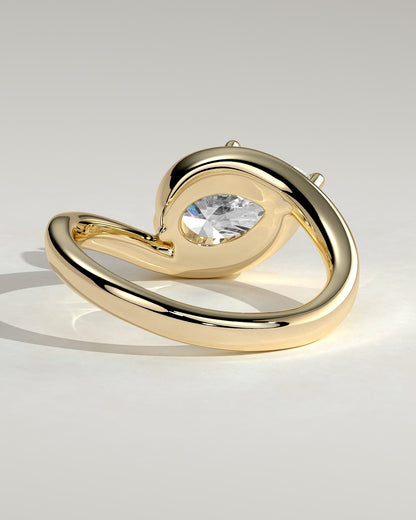 Jackie - Pear East West Claw Solitaire with Bypass Band  Engagement Ring - Yellow Gold