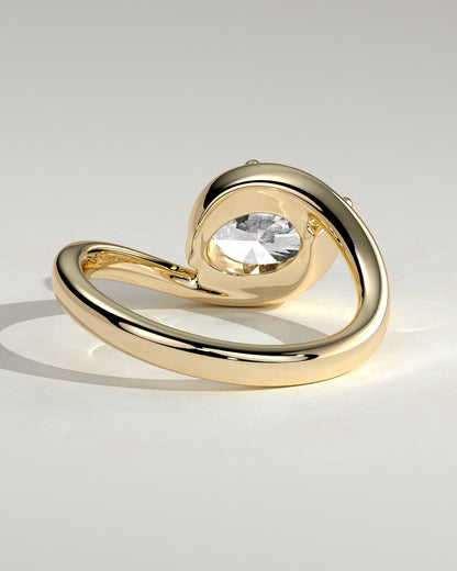 Casey - Oval East West Claw Solitaire with Bypass Band  Engagement Ring - Yellow Gold