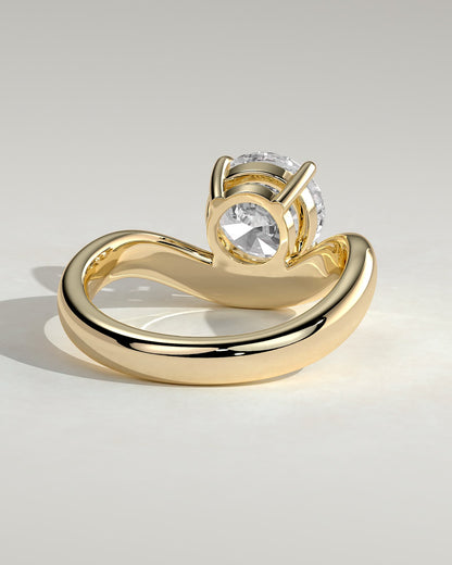 Charlotte - Round East West Claw Solitaire with Wave Band Engagement Ring - Yellow Gold