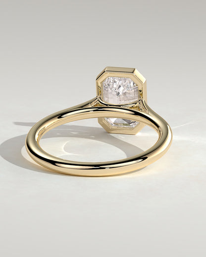 Imani - Emerald Bezel Solitaire with Cathedral High Setting Engagement Ring - Yellow Gold