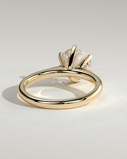 Gabrielle - Round Claw Solitaire with Square Tips and Solid Cathedral High Setting Engagement Ring - Yellow Gold