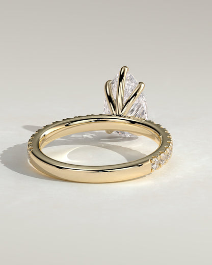 Brynlee - Pear Claw Solitaire with Pave Band Engagement Ring - Yellow Gold