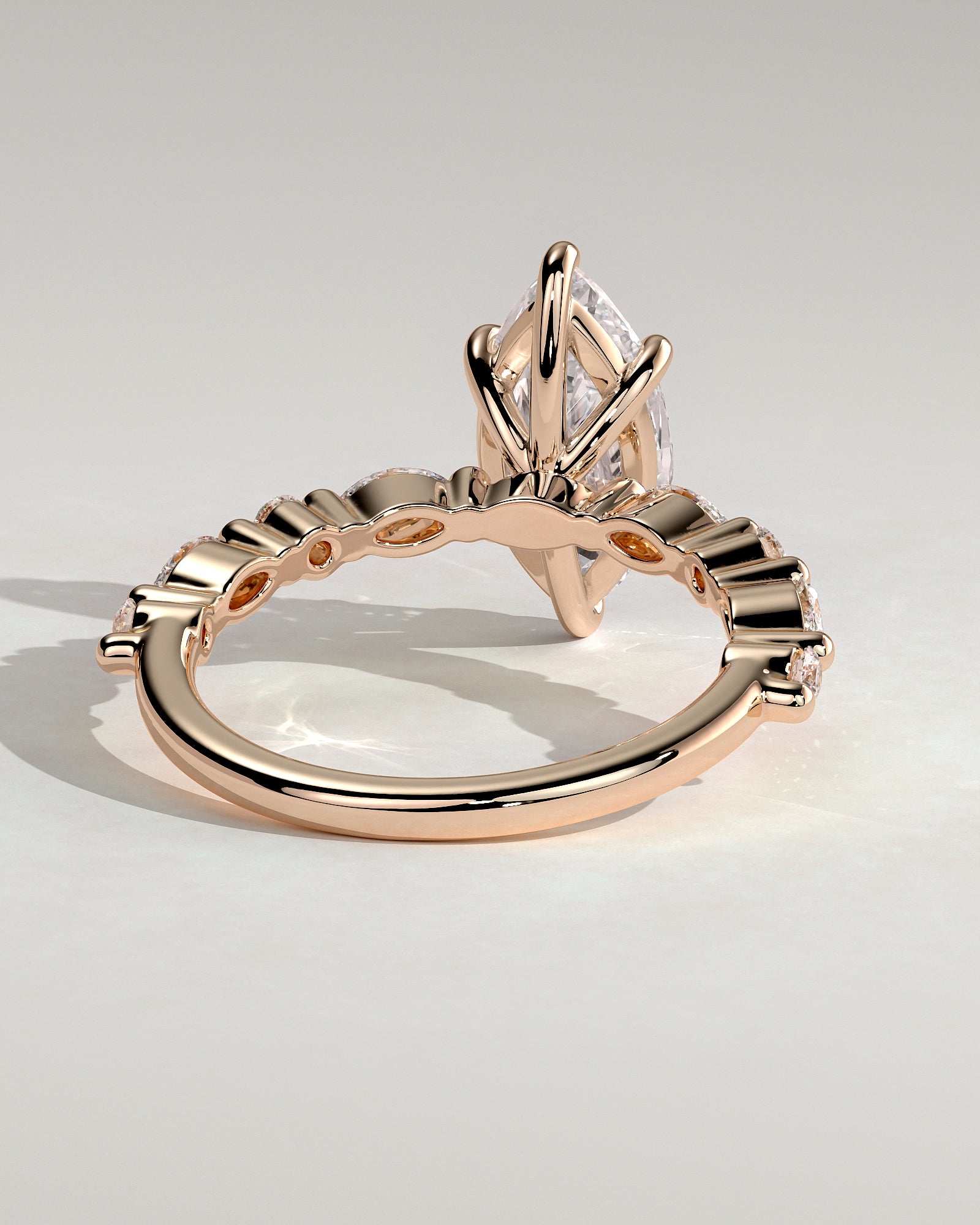 Beatrice - Marquise Claw Solitaire with Marquise and Round Accent Stones Engagement Ring - Rose Gold - Rose Gold 2ct