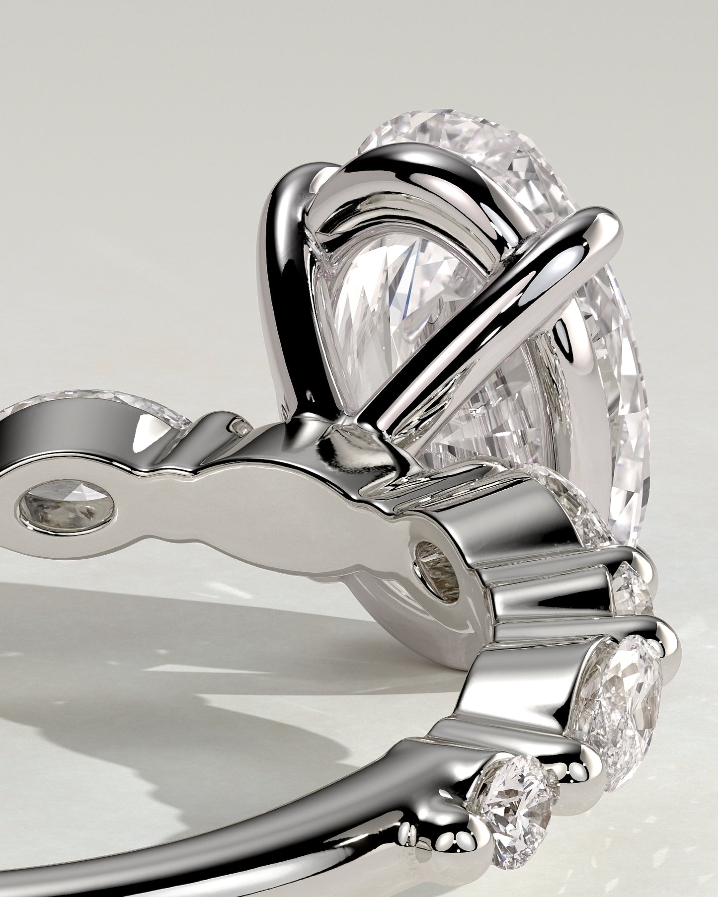 Alyssa - Oval Claw Solitaire with Marquise and Round Accent Stones Engagement Ring - Platinum - White Gold / Platinum 2ct
