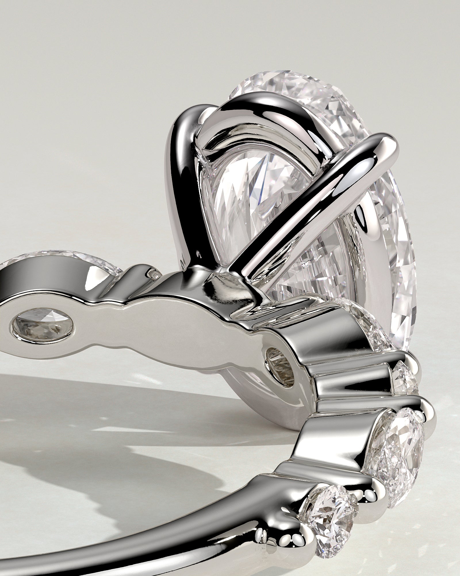 Alyssa - Oval Claw Solitaire with Marquise and Round Accent Stones Engagement Ring - Platinum - White Gold / Platinum 2ct