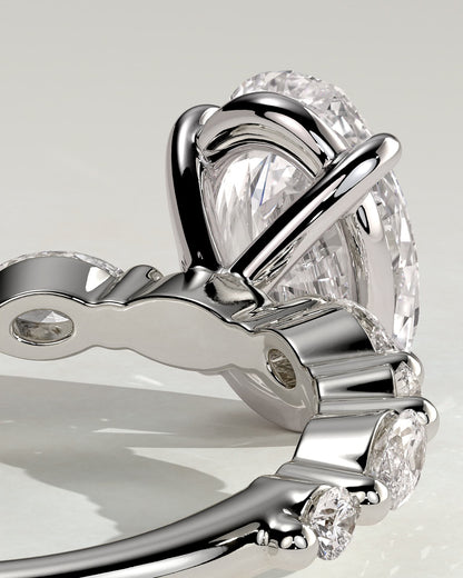 Alyssa - Oval Claw Solitaire with Marquise and Round Accent Stones Engagement Ring - Platinum - platinum - Lara Jewels