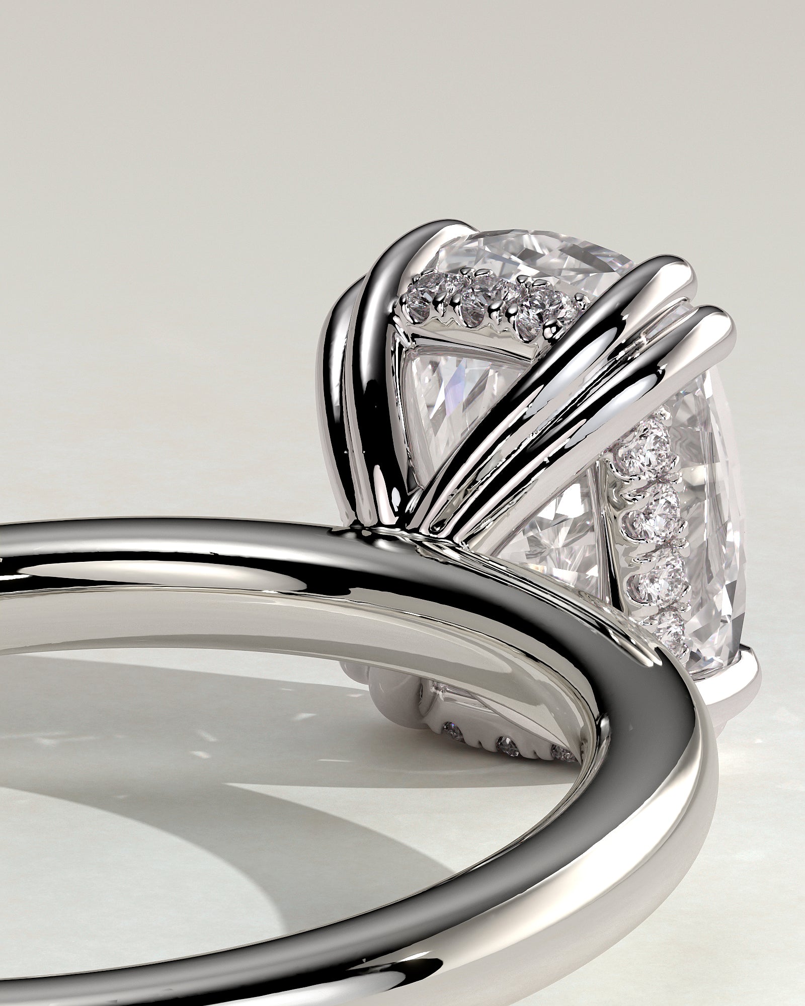 Aubrey - Elongated Cushion Double Claw Solitaire with Hidden Halo Engagement Ring - Platinum - White Gold / Platinum 2ct