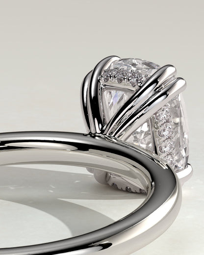 Aubrey - Elongated Cushion Double Claw Solitaire with Hidden Halo Engagement Ring - White Gold