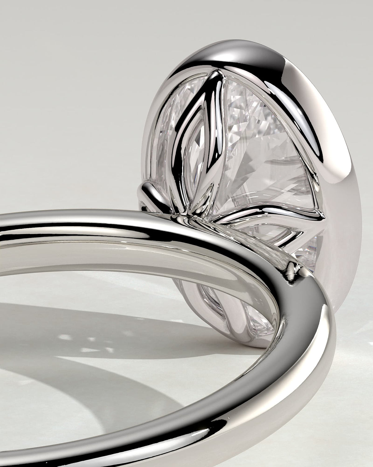Armani - Oval Bezel Solitaire with Petal Gallery Engagement Ring - White Gold