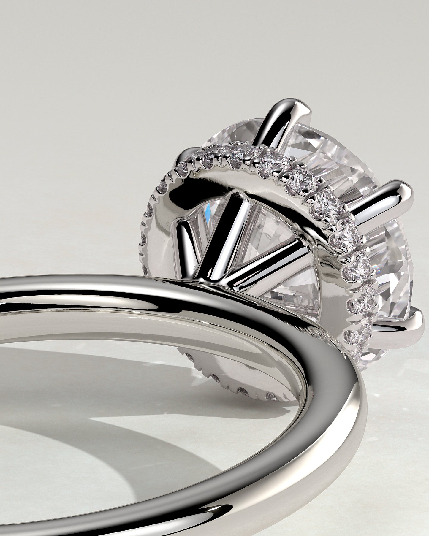 Aria - Round Claw Solitaire with Wrap Around Hidden Halo Engagement Ring - Platinum - White Gold / Platinum 2ct