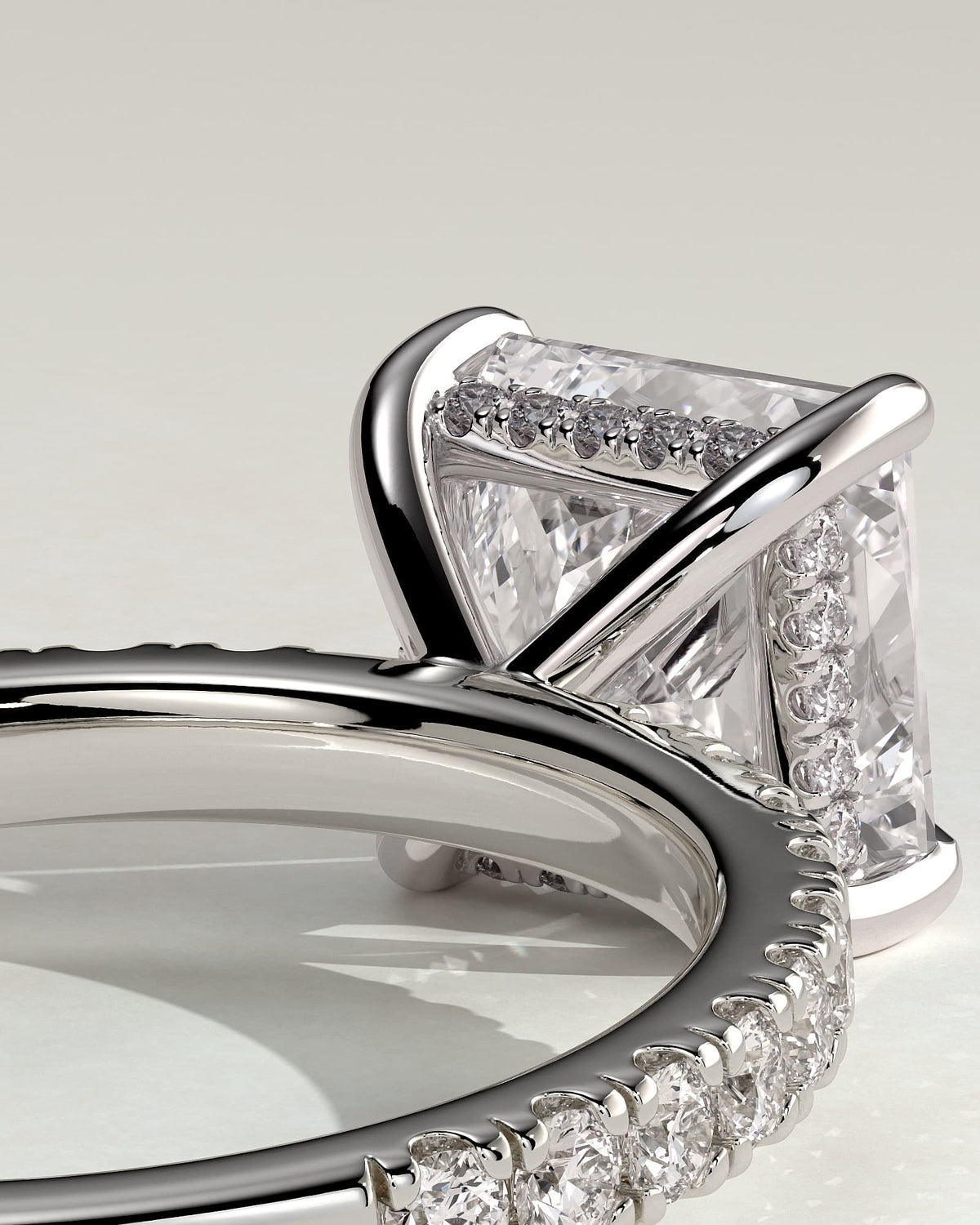 Annie - Princess Claw Solitaire with Hidden Halo and Pave Band Engagement Ring - White Gold - white gold - Lara Jewels