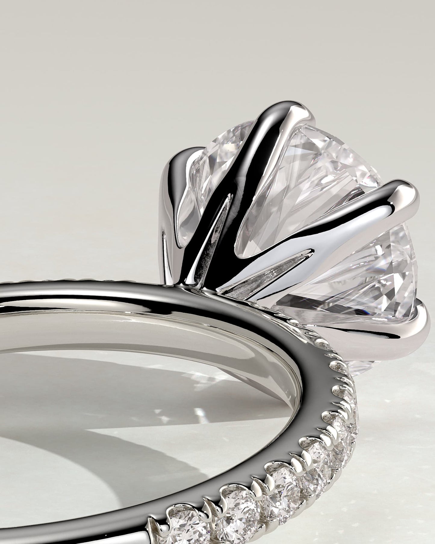 Alexandria - Round Claw Solitaire with Pave Band Engagement Ring - White Gold - white gold - Lara Jewels