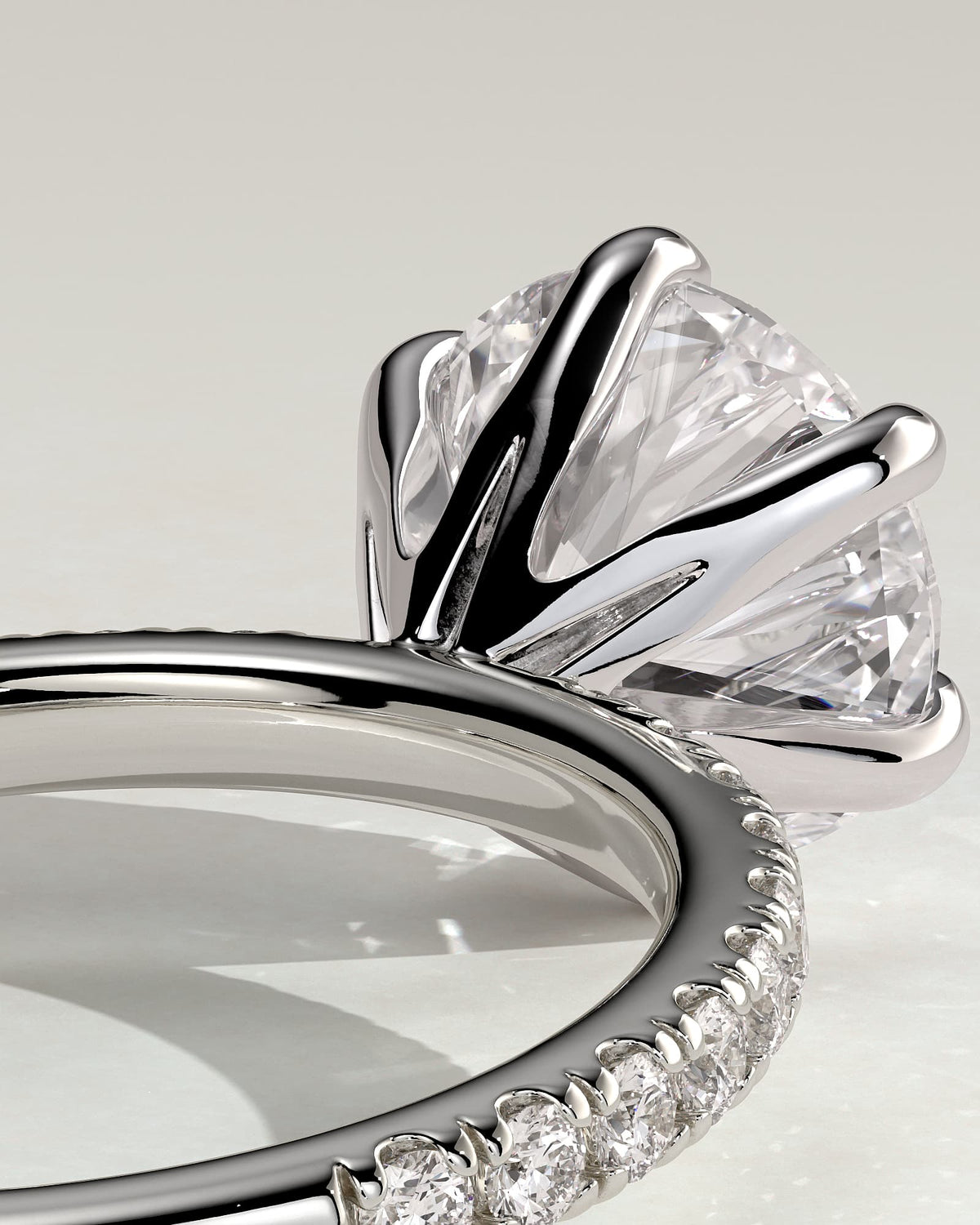 Alexandria - Round Claw Solitaire with Pave Band Engagement Ring - White Gold - white gold - Lara Jewels