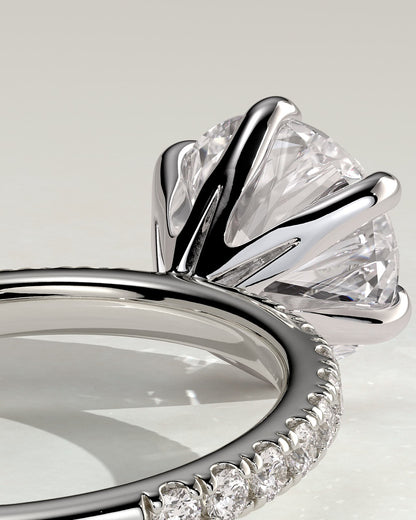 Alexandria - Round Claw Solitaire with Pave Band Engagement Ring - White Gold - white gold - Lara Jewels