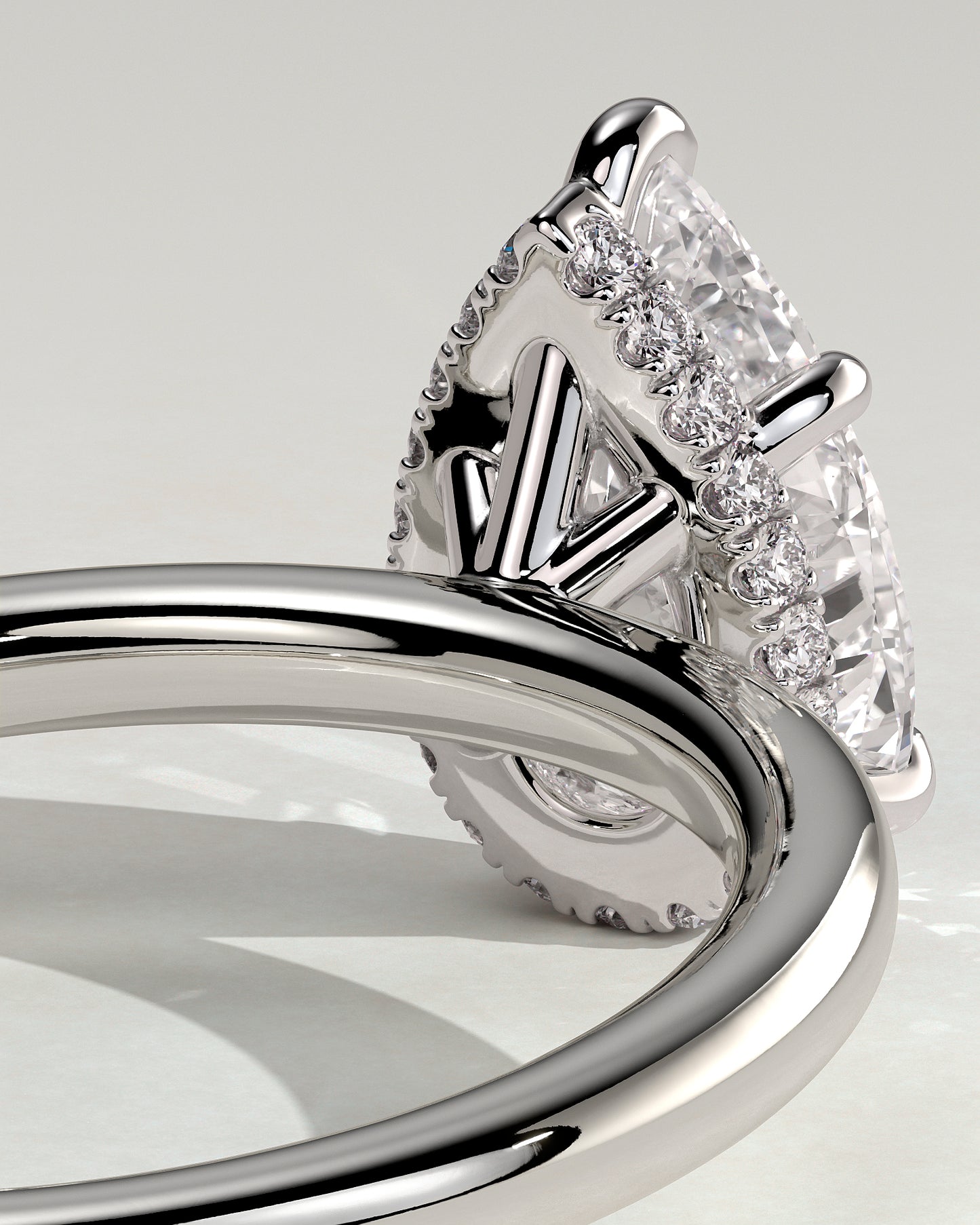 Ainsley - Pear Claw Solitaire with Wrap Around Hidden Halo Engagement Ring - Platinum - White Gold / Platinum 2ct