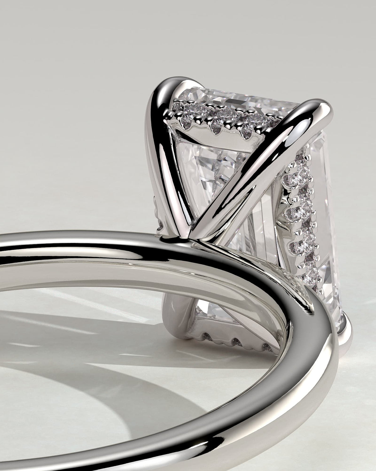 Alice - Emerald Claw Solitaire with Hidden Halo Engagement Ring - White Gold