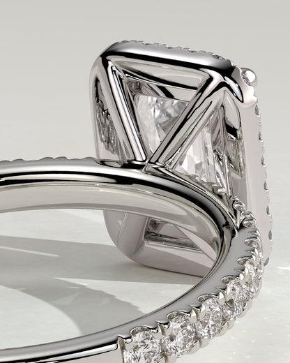 Analyce - Emerald Claw Solitaire with Halo and Pave Band Engagement Ring - Platinum