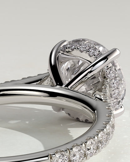 Ashlea - Round Claw Solitaire with Hidden Halo, Pave Band and Cathedral High Setting Engagement Ring - Platinum
