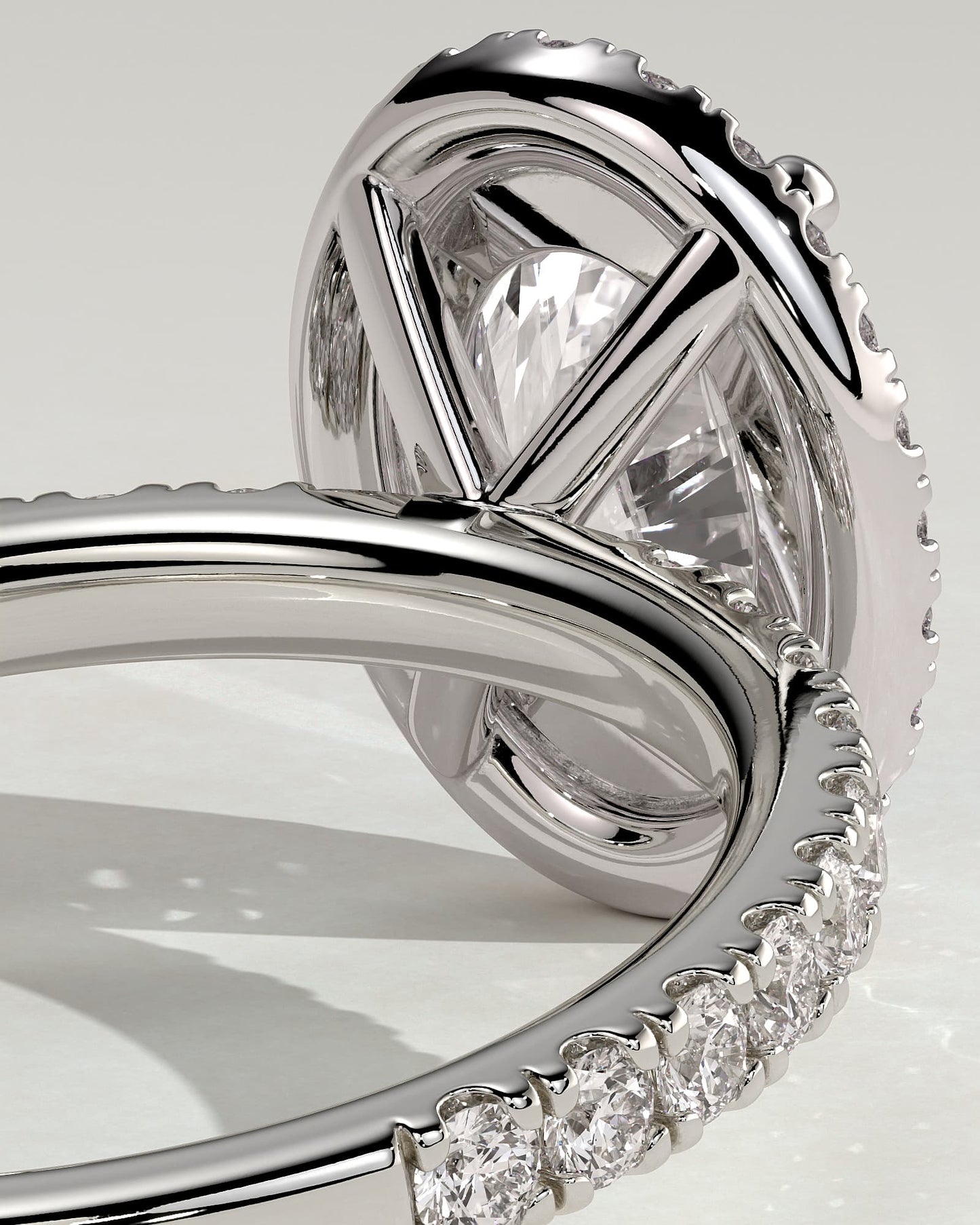 Aurora - Oval Claw Solitaire with Halo and Pave Band Engagement Ring - White Gold