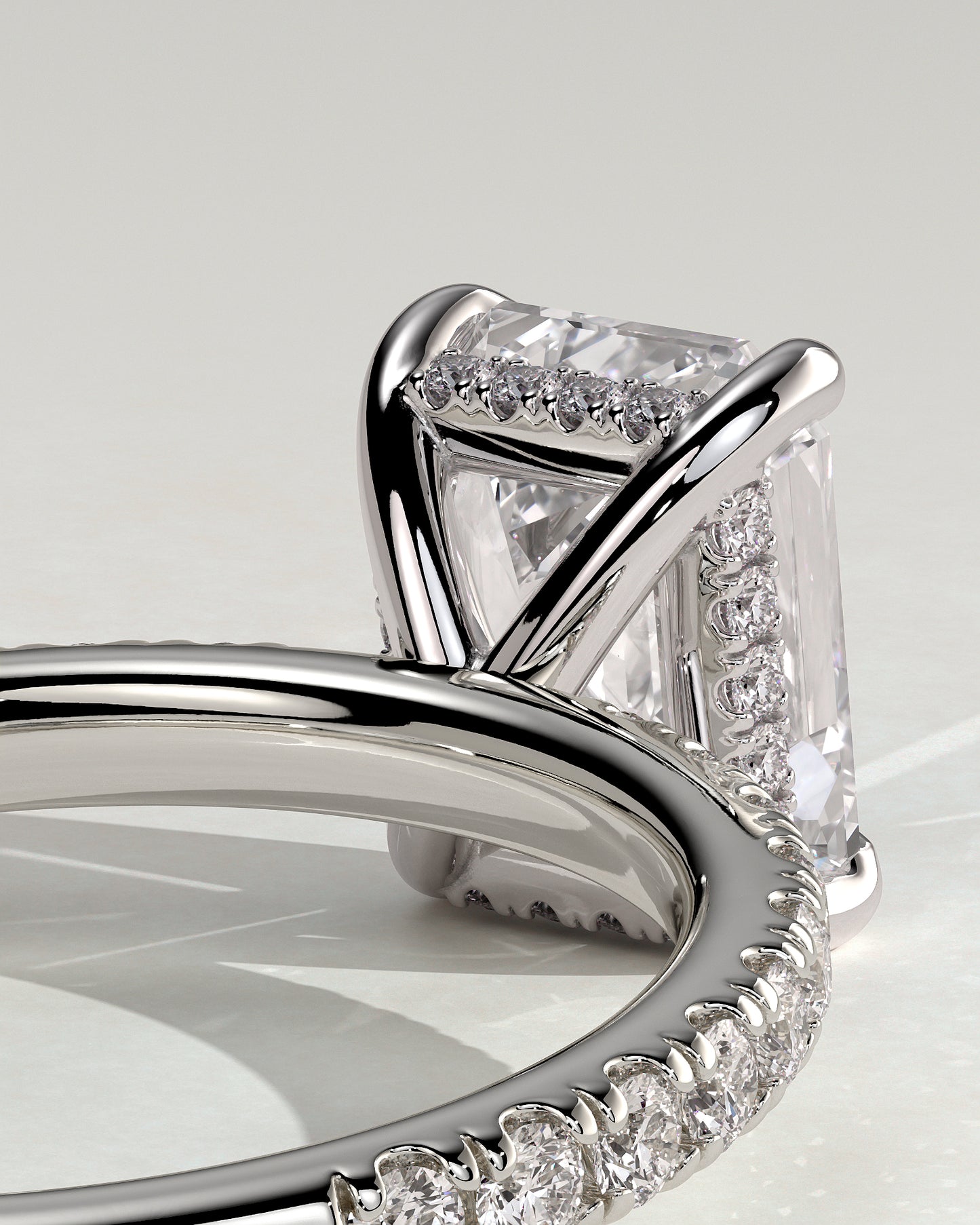 Gwyneth - Emerald Claw Solitaire with Hidden Halo and Pave Band Engagement Ring - Platinum - White Gold / Platinum 2ct