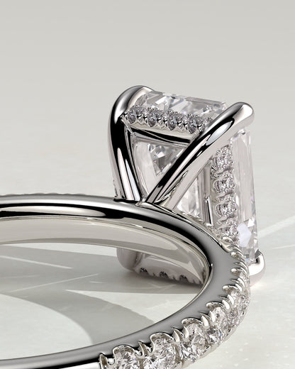 Gwyneth - Emerald Claw Solitaire with Hidden Halo and Pave Band Engagement Ring - Platinum