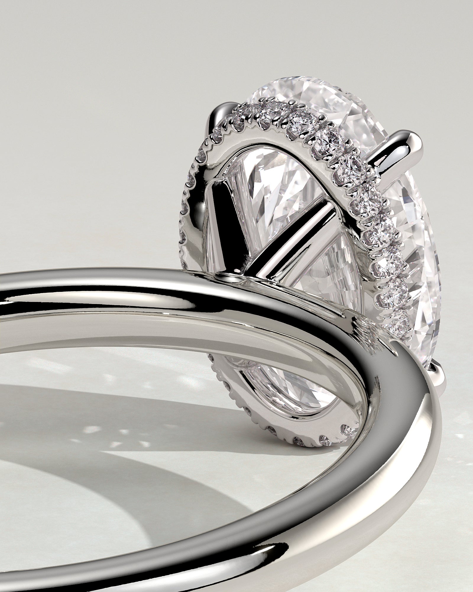 Cecilia - Oval Claw Solitaire with Wrap Around Hidden Halo Engagement Ring - Platinum - White Gold / Platinum 2ct