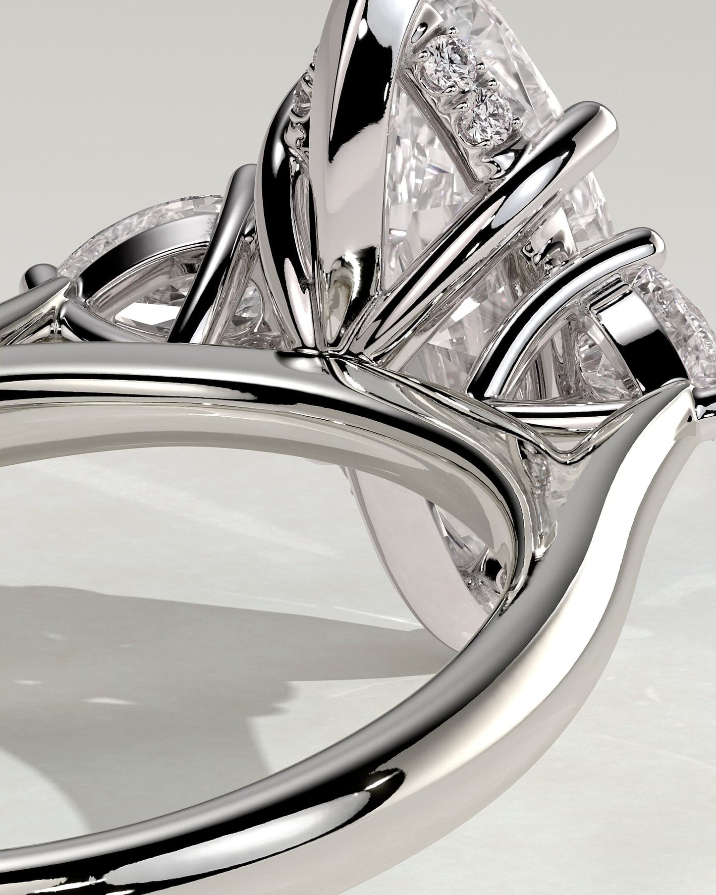 Hannah - Marquise Claw Trilogy with Pear Side Stones and Hidden Halo Engagement Ring - White Gold