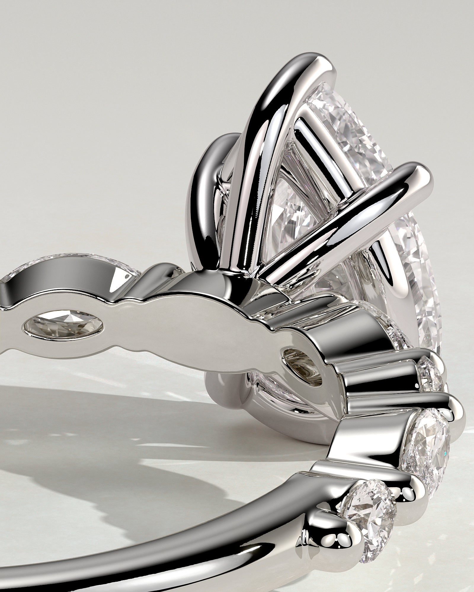 Jacinta - Pear Claw Solitaire with Marquise and Round Accent Stones Engagement Ring - Platinum - White Gold / Platinum 2ct