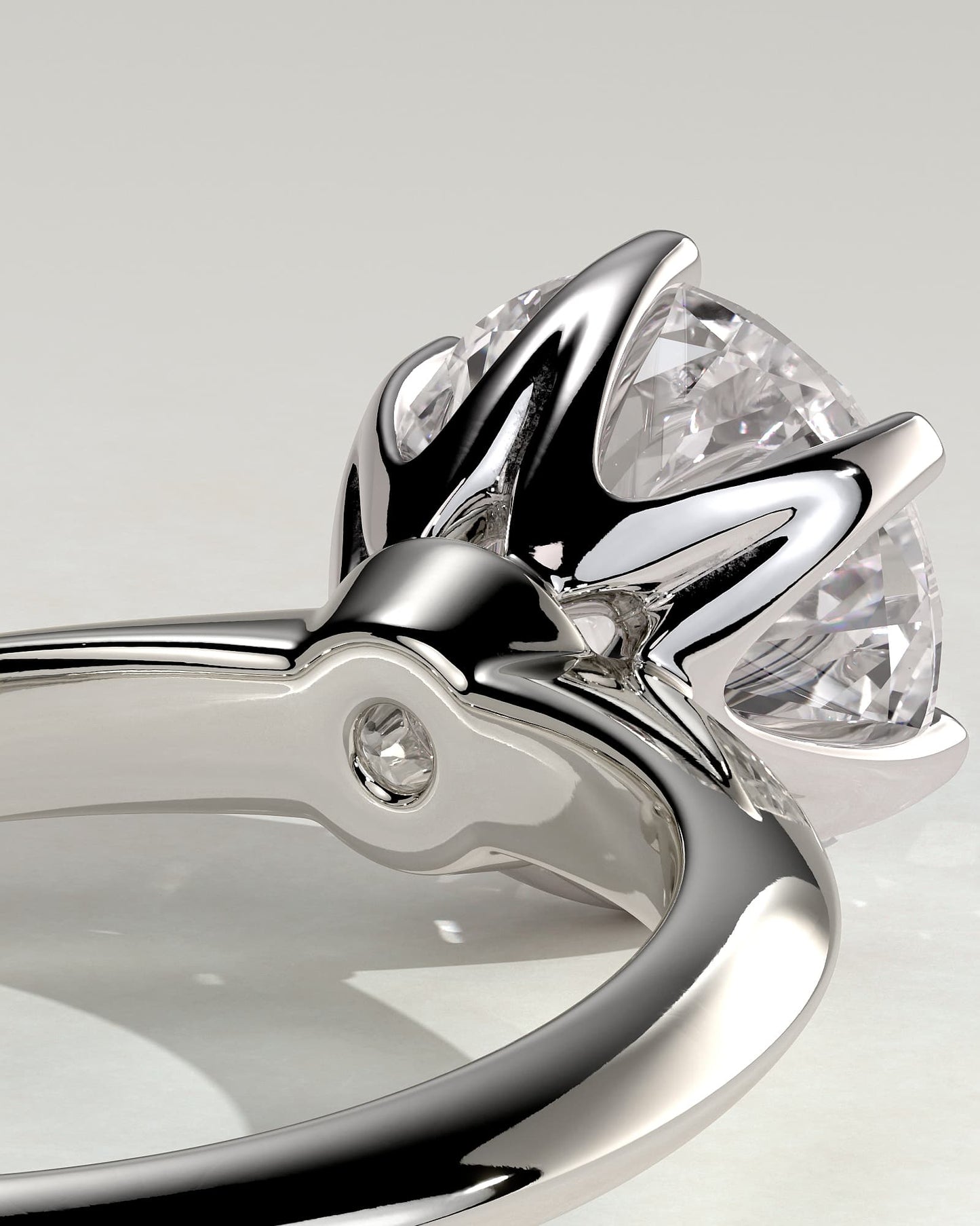 Caroline - Round Claw Solitaire with Knife Edge Band Engagement Ring - White Gold