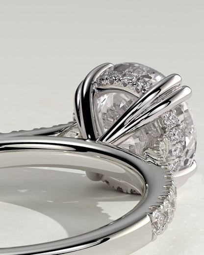 Amelia - Round Double Claw Solitaire with Hidden Halo, Tapered Pave Band and Cathedral High Setting Engagement Ring - Platinum - platinum - Lara Jewels