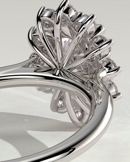 Arielle - Oval Claw Solitaire with Sunburst Halo and Cathedral High Setting Engagement Ring - Platinum - platinum - Lara Jewels