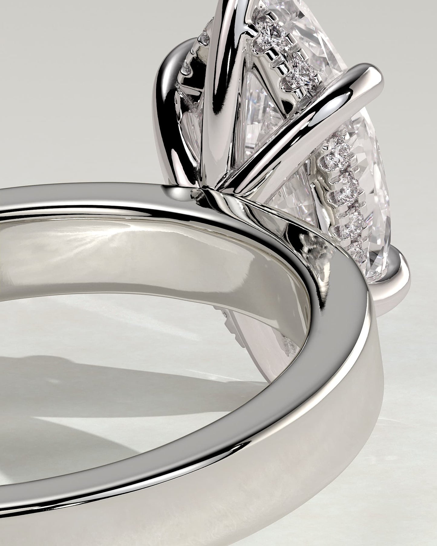 Aisha - Marquise Claw Solitaire with Flat Cigar Band and Hidden Halo Engagement Ring - White Gold - white gold - Lara Jewels