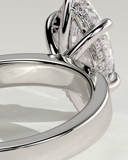 Aisha - Marquise Claw Solitaire with Flat Cigar Band and Hidden Halo Engagement Ring - White Gold - white gold - Lara Jewels