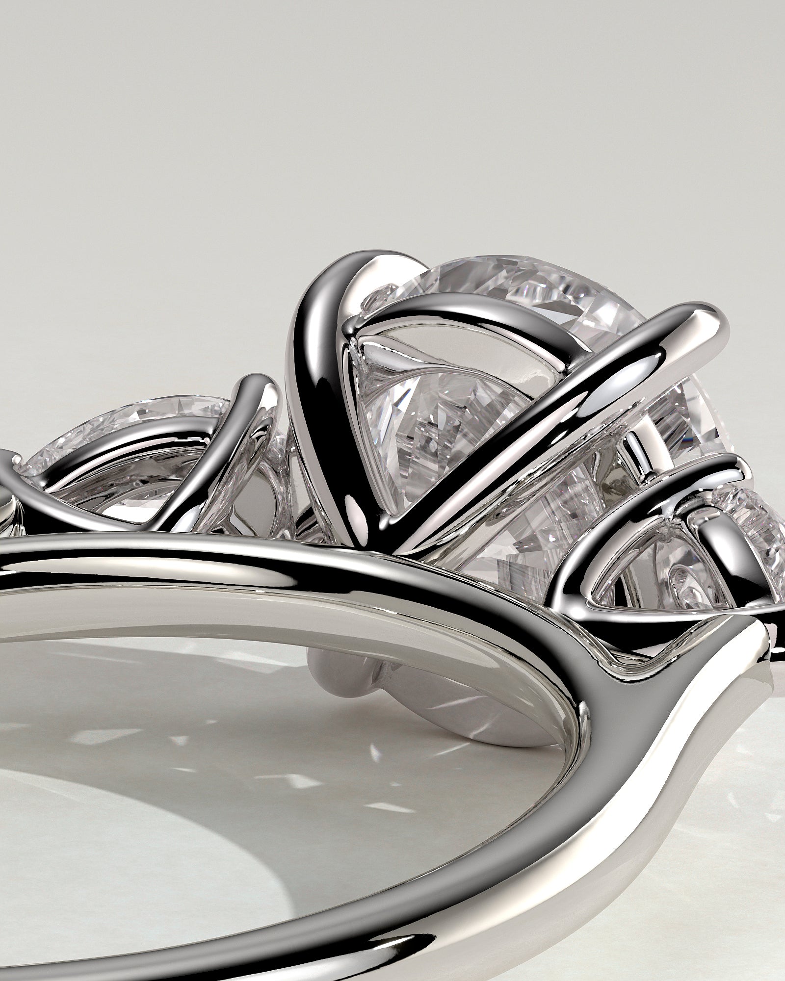 Arya - Round Claw Trilogy with Pear Side Stones and Cathedral Setting Engagement Ring - Platinum - White Gold / Platinum 2ct