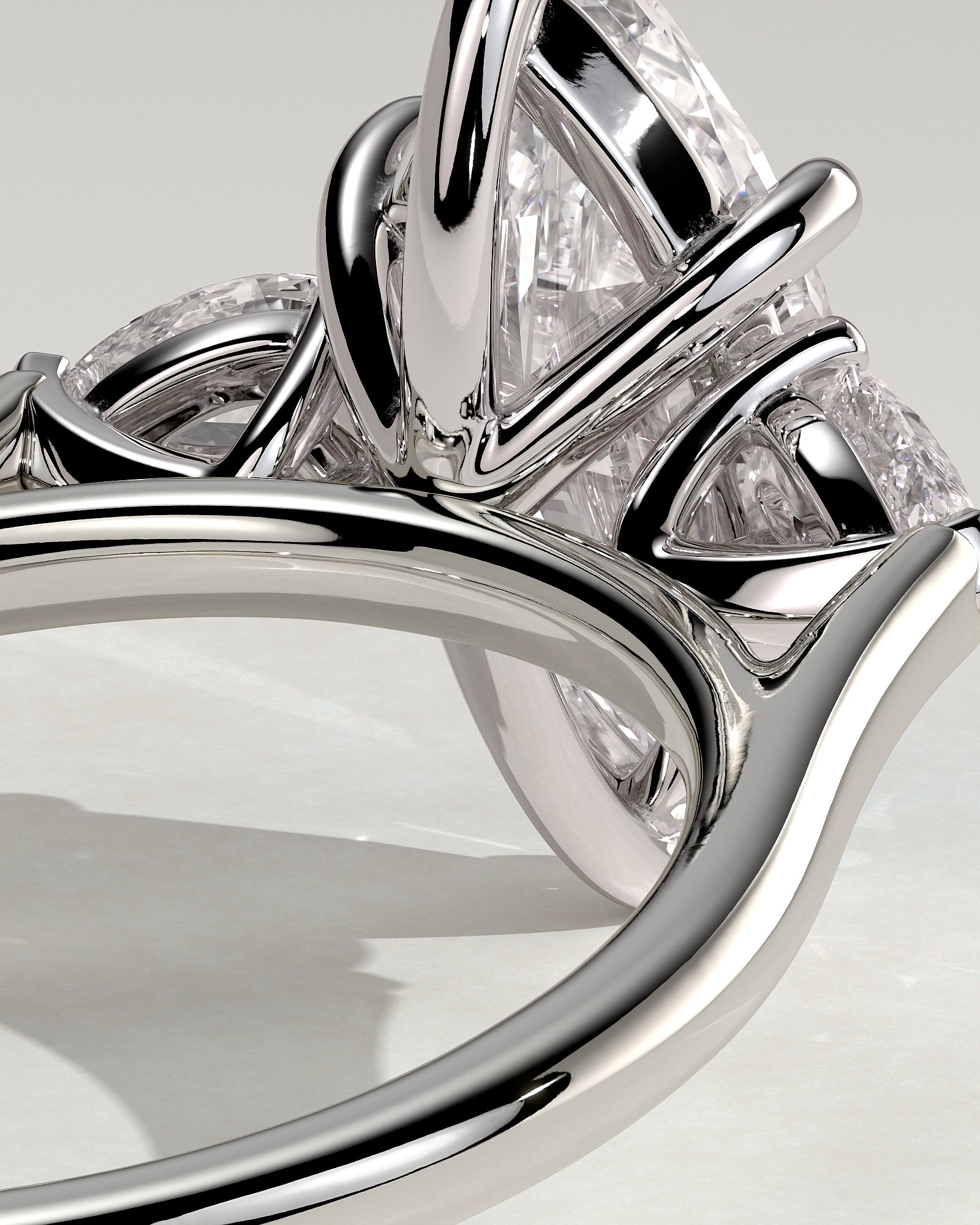 Chantelle - Marquise Claw Trilogy with Pear Side Stones and Cathedral Setting Engagement Ring - Platinum - White Gold / Platinum 2ct