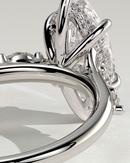 Elsie - Marquise Claw Solitaire with Hidden Halo, Opposing Marquise Accents and Cathedral High Setting Engagement Ring - Platinum