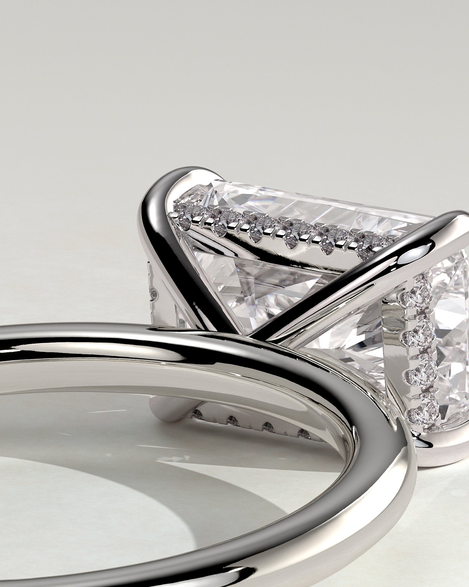 Francene - Radiant East West Claw Solitaire with Hidden Halo Engagement Ring - Platinum - White Gold / Platinum 2ct