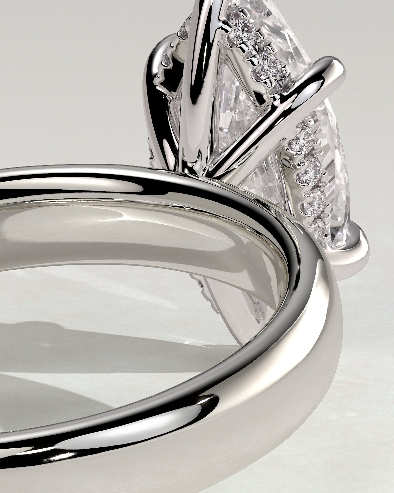 Gigi - Marquise Claw Solitaire with Cigar Band and Hidden Halo Engagement Ring - Platinum - White Gold / Platinum 2ct