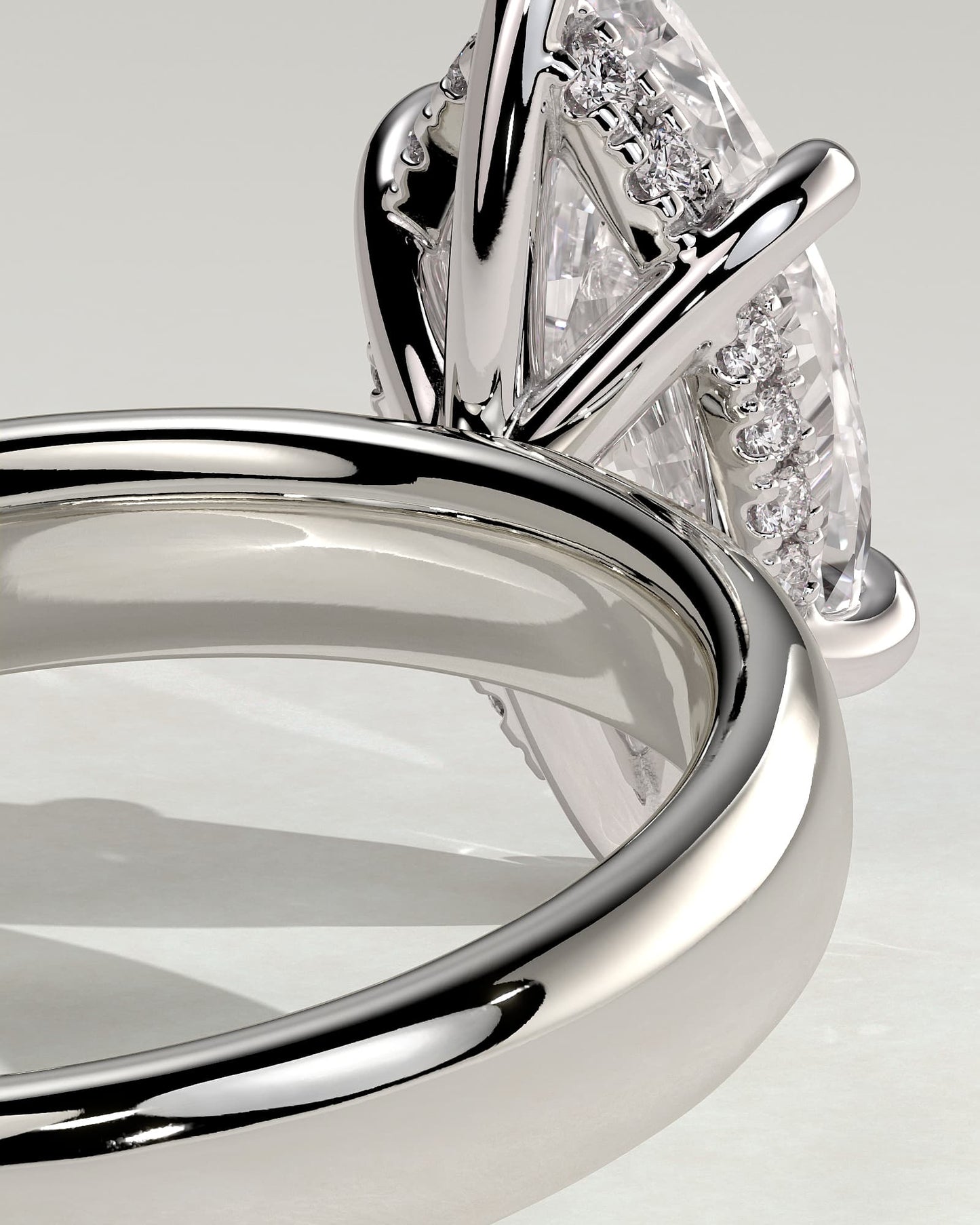 Gigi - Marquise Claw Solitaire with Cigar Band and Hidden Halo Engagement Ring - White Gold