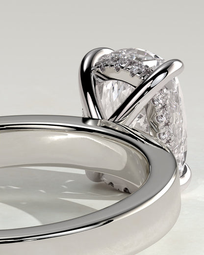 Kai - Elongated Cushion Claw Solitaire with Flat Cigar Band and Hidden Halo Engagement Ring - White Gold