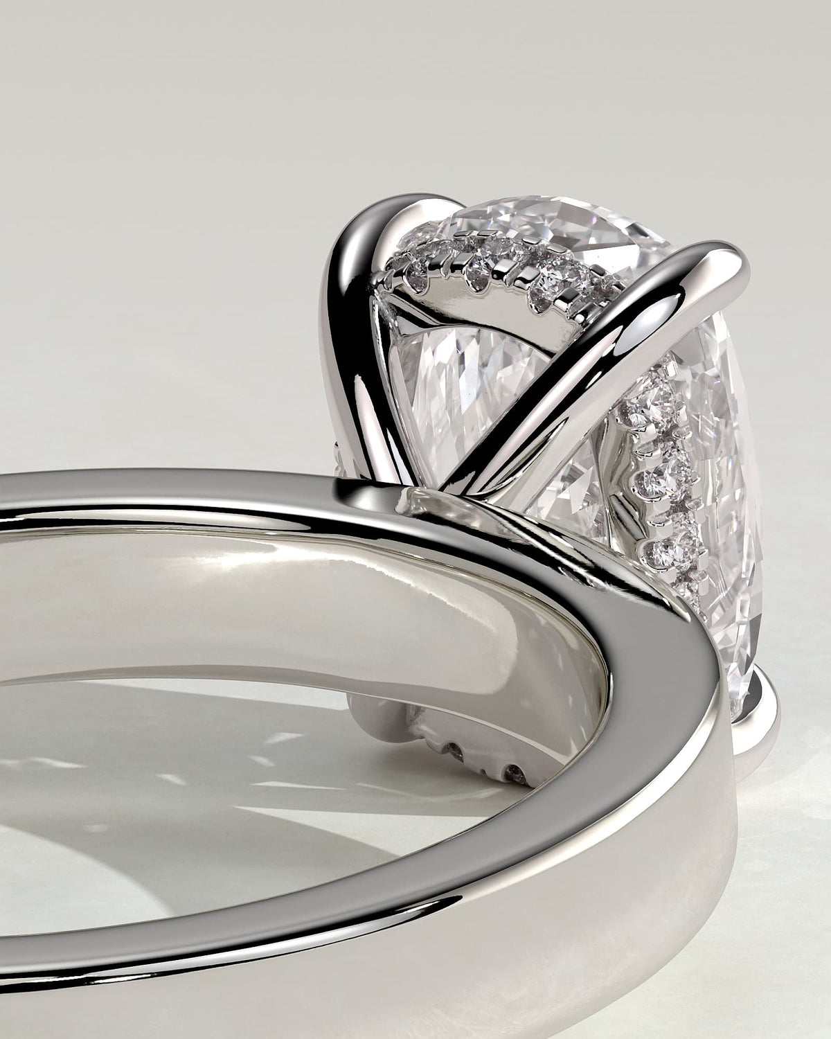 Kai - Elongated Cushion Claw Solitaire with Flat Cigar Band and Hidden Halo Engagement Ring - Platinum