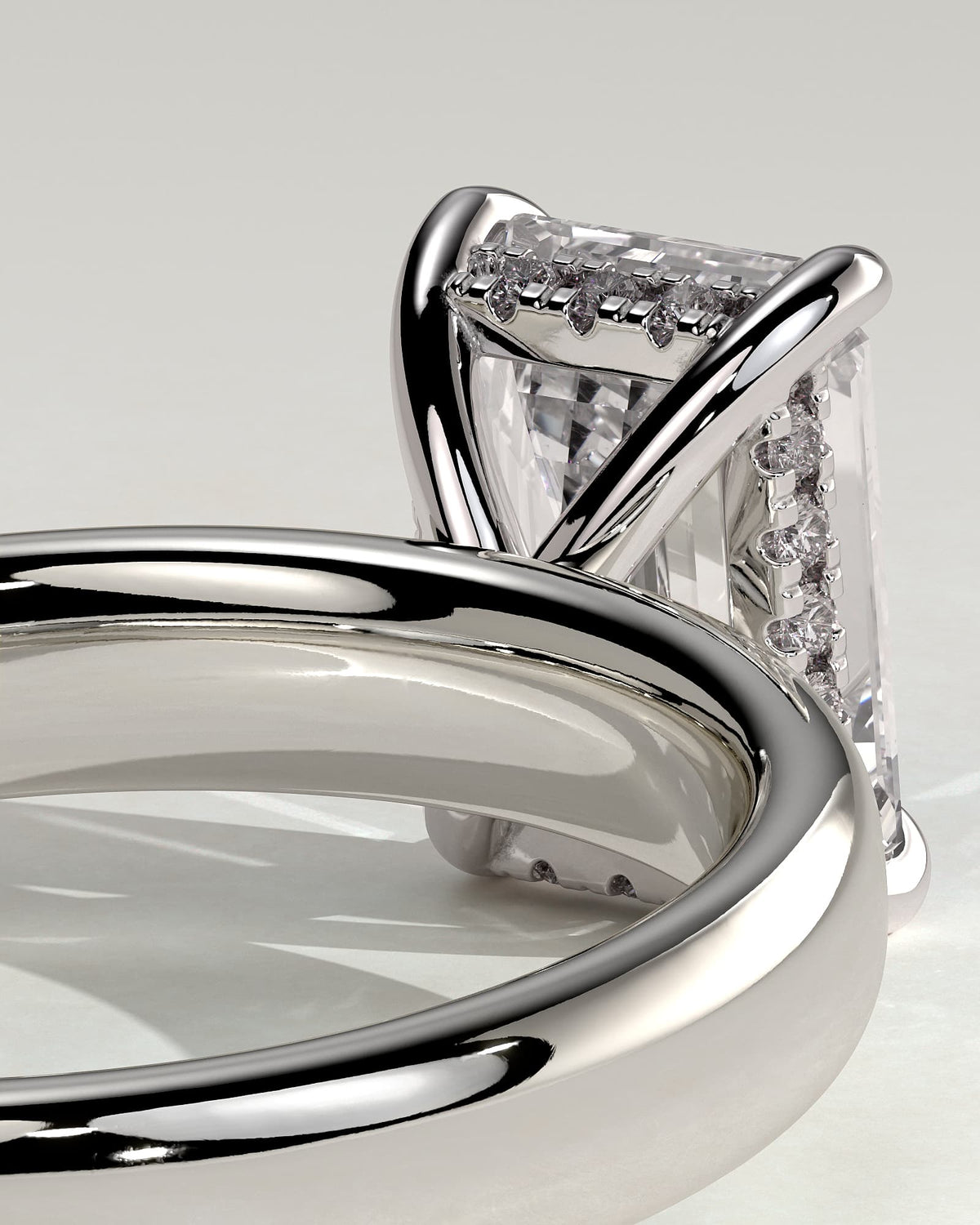 Kate - Emerald Claw Solitaire with Cigar Band and Hidden Halo Engagement Ring - Platinum