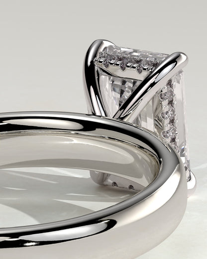 Kate - Emerald Claw Solitaire with Cigar Band and Hidden Halo Engagement Ring - Platinum