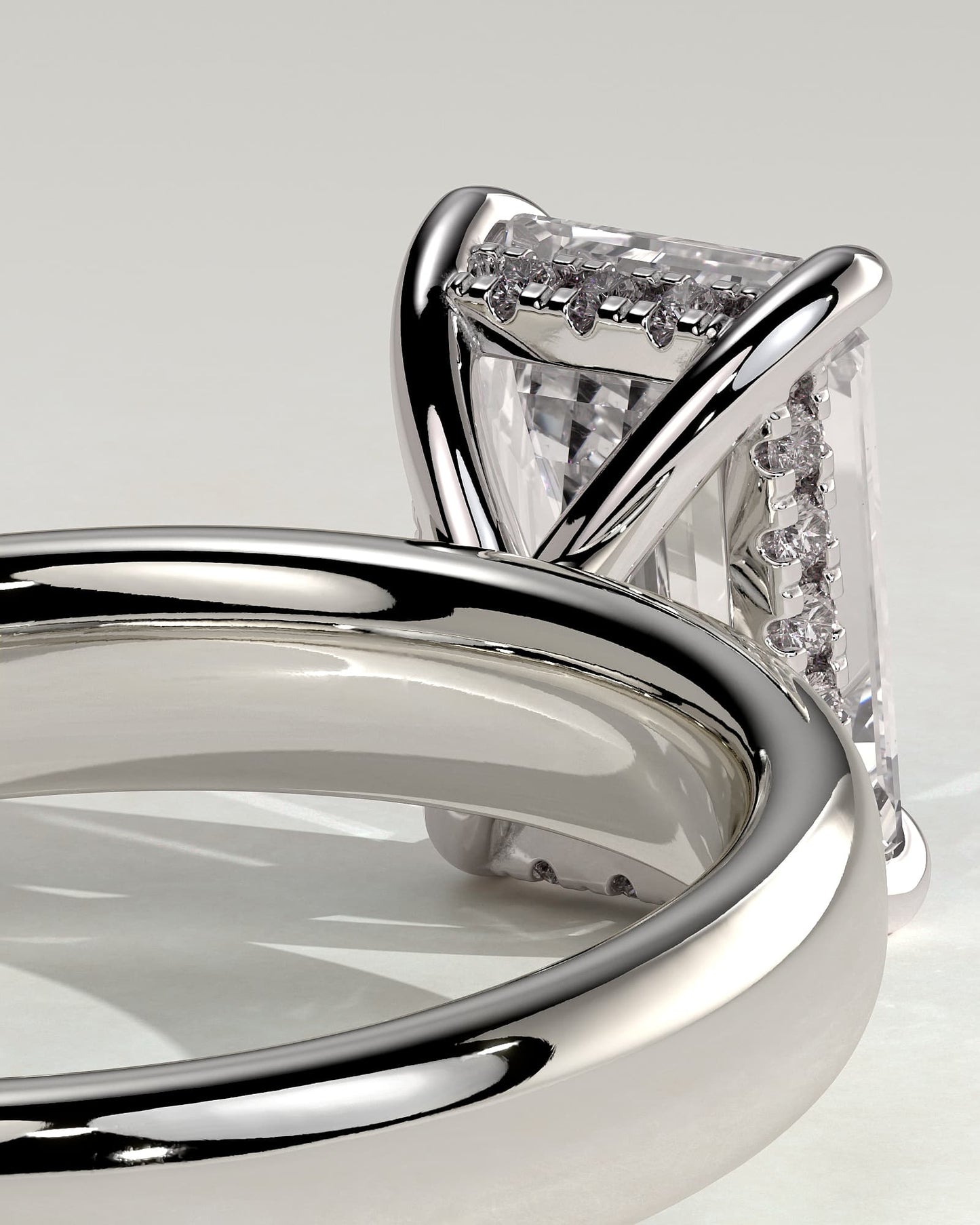 Kate - Emerald Claw Solitaire with Cigar Band and Hidden Halo Engagement Ring - White Gold