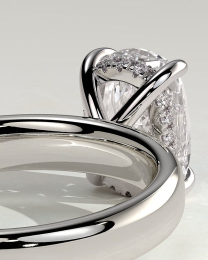 Cora - Elongated Cushion Claw Solitaire with Cigar Band and Hidden Halo Engagement Ring - Platinum