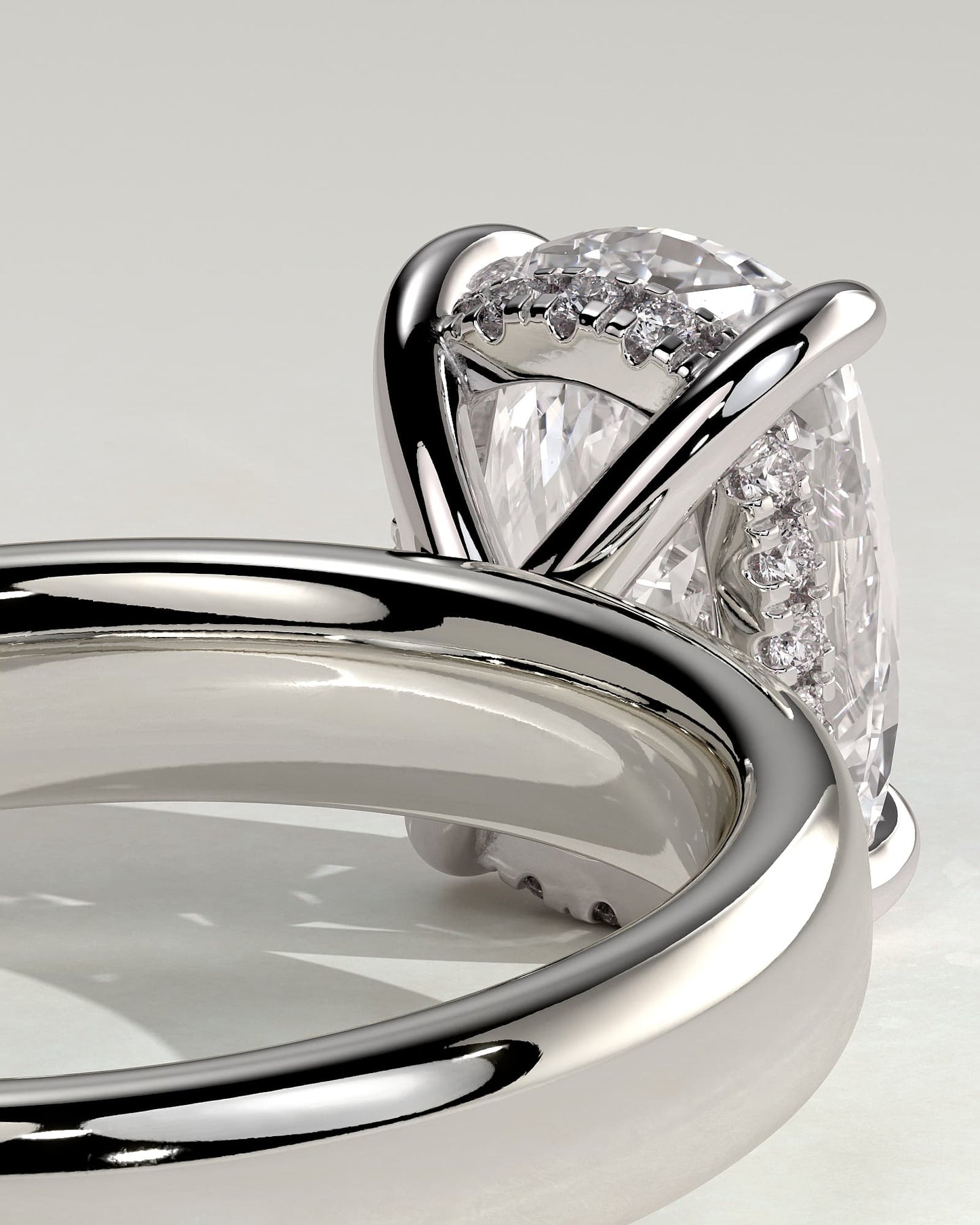 Cora - Elongated Cushion Claw Solitaire with Cigar Band and Hidden Halo Engagement Ring - White Gold
